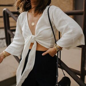 Billabong Wrap Tie Front Blouse – Boho Kimono Sleeve Top